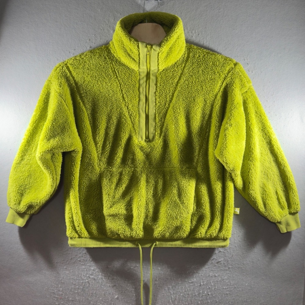3063 | JoyLab Neon Lime High Pile Fleece Quarter Zip Pullover Womens Small